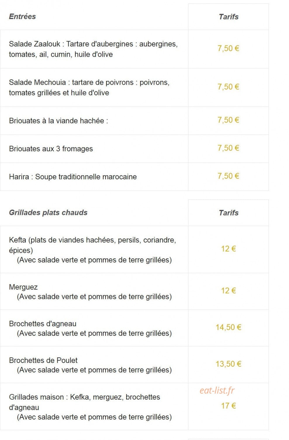 Le Marrakech — carte page 1