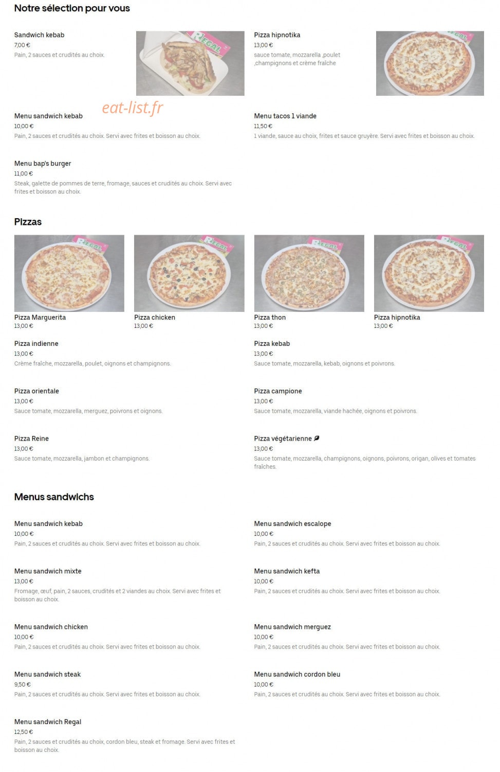 Le Régal — carte page 1