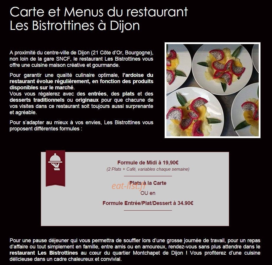 Les Bistrottines — carte page 1