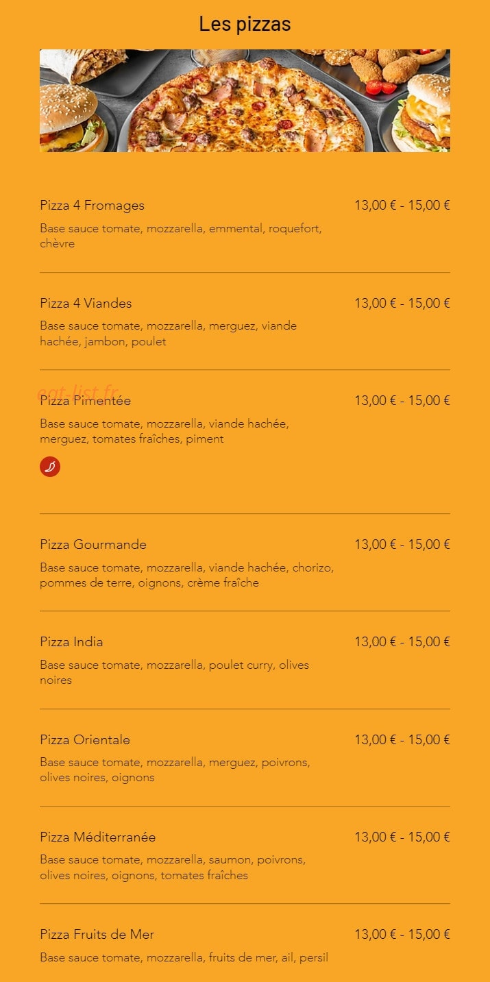 Luna pizza — carte page 1