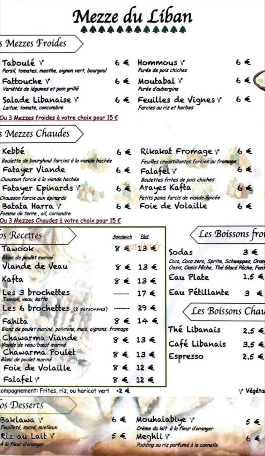 Mezze du Liban — carte page 1