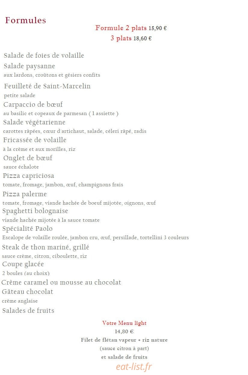Pizza Paolo — carte page 1