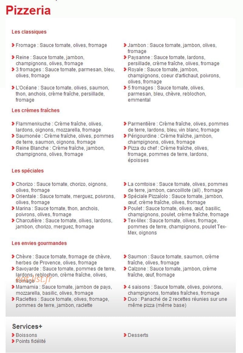 Pizzavenir — carte page 1