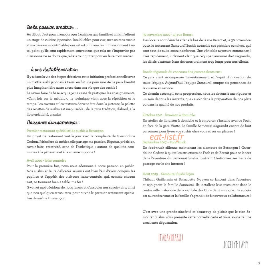Samouraï Sushis — carte page 4