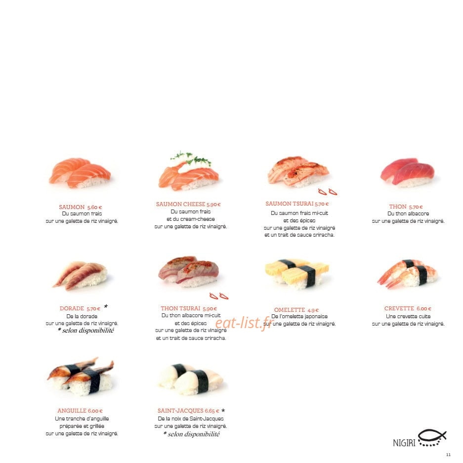 Samouraï Sushis — carte page 12