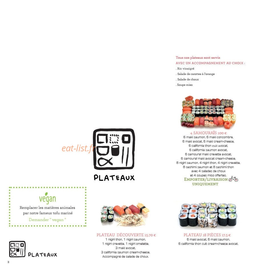 Samouraï Sushis — carte page 9
