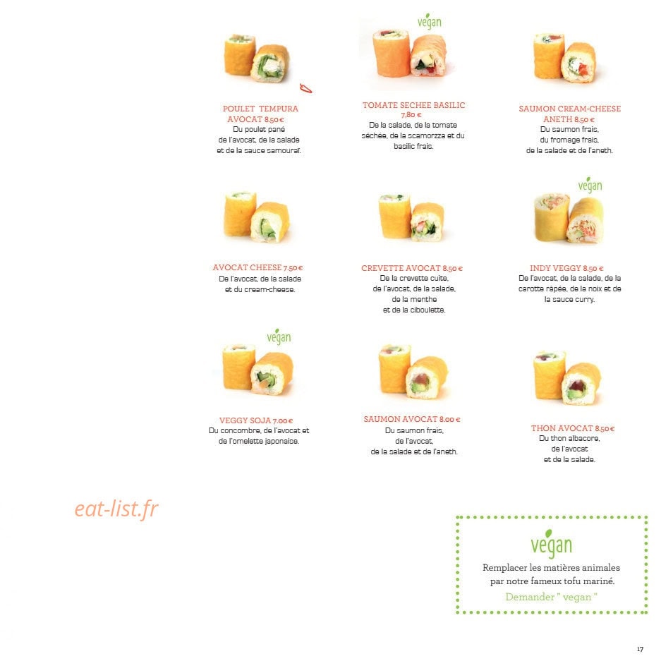 Samouraï Sushis — carte page 18