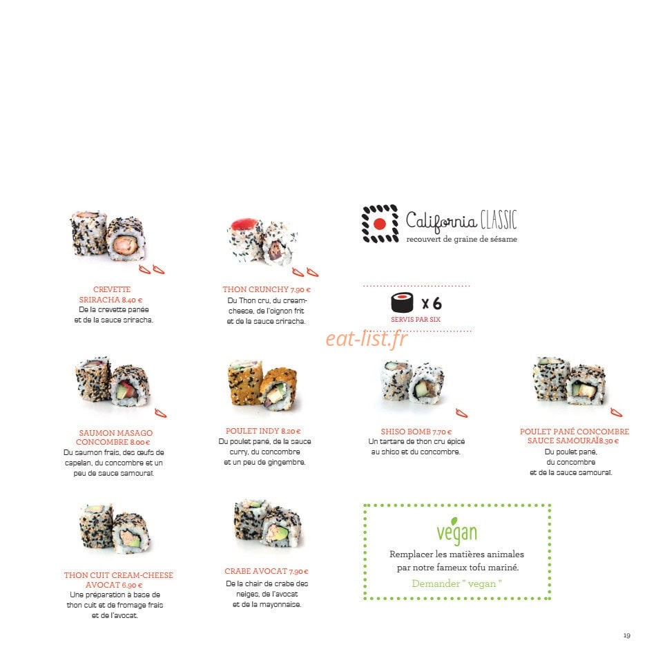 Samouraï Sushis — carte page 20