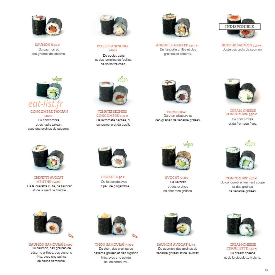 Samouraï Sushis — carte page 16