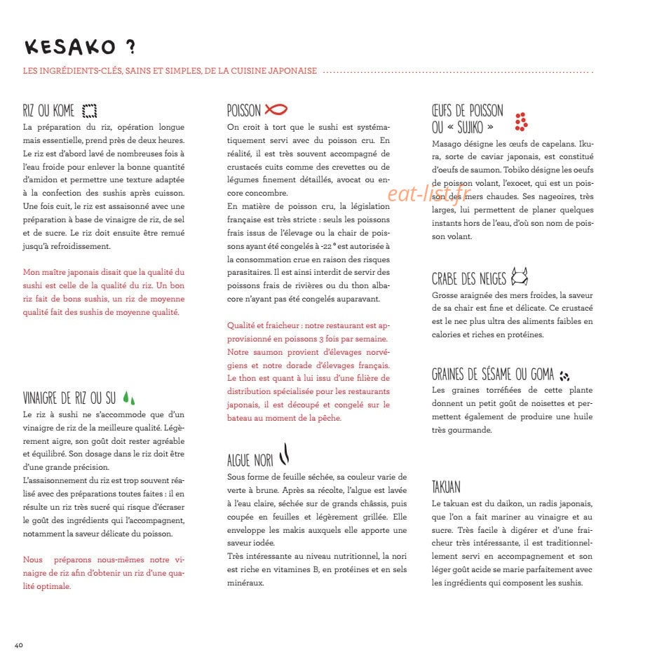 Samouraï Sushis — carte page 40