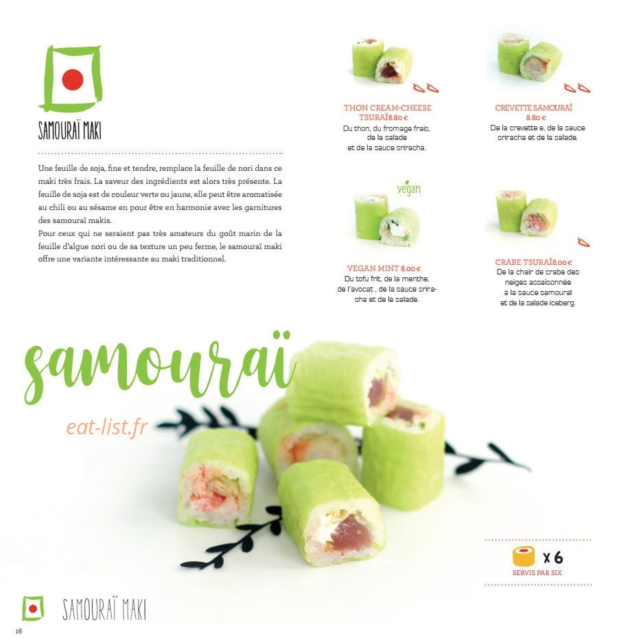 Samouraï Sushis — carte page 17