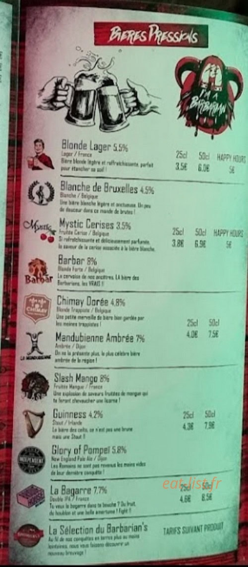 The Barbarian's Pub — carte page 2