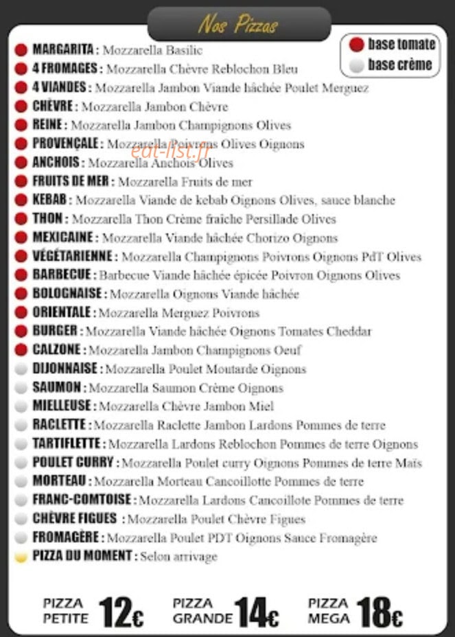 Carte et menu de Genlis Pizza à Genlis — Les pizzas