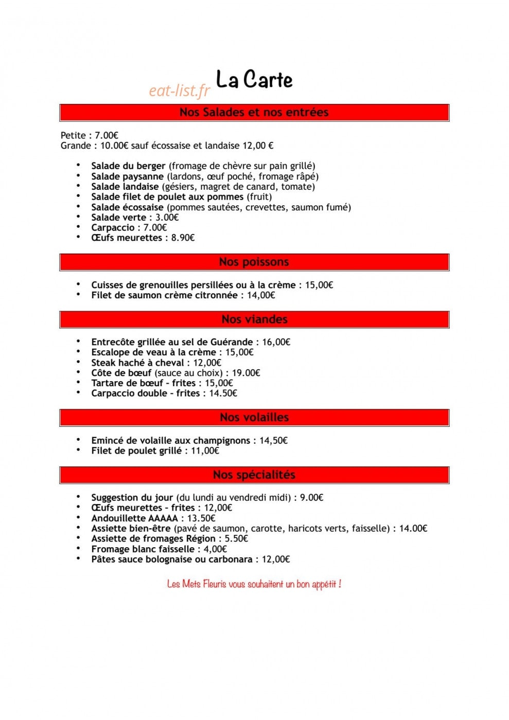 Les Mets Fleuris — carte page 4