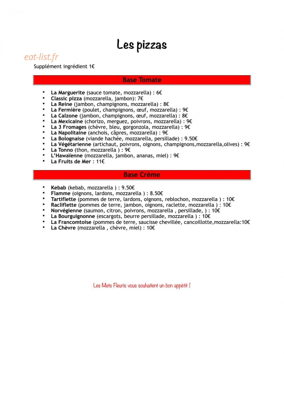 Les Mets Fleuris — carte page 1