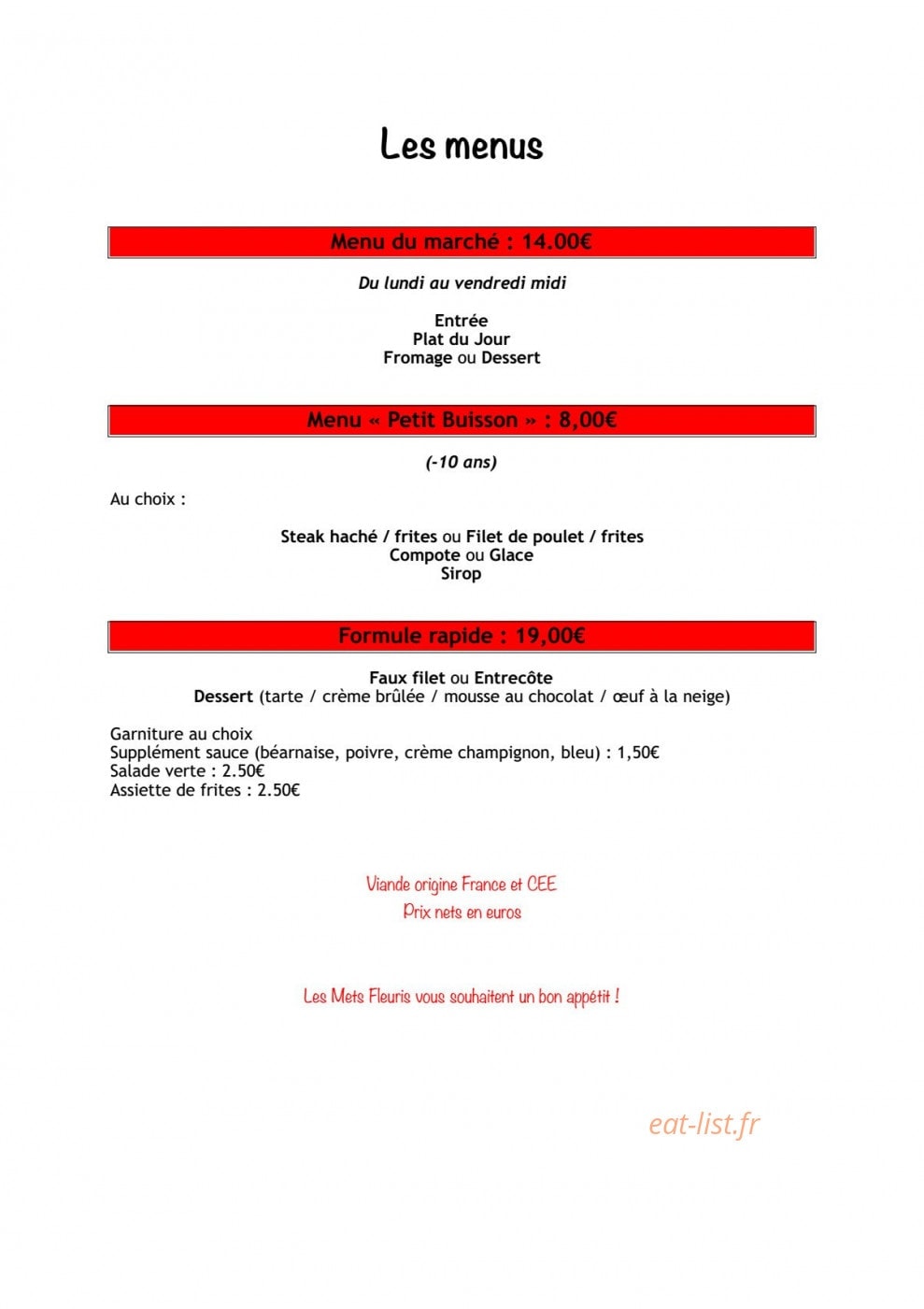 Les Mets Fleuris — carte page 3