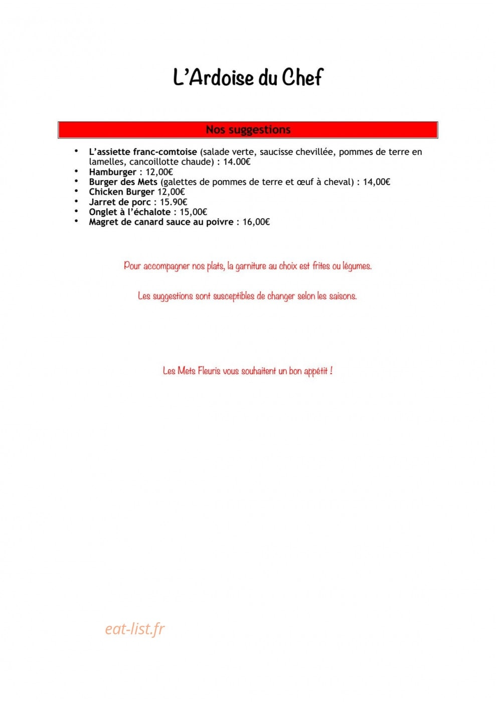Les Mets Fleuris — carte page 2