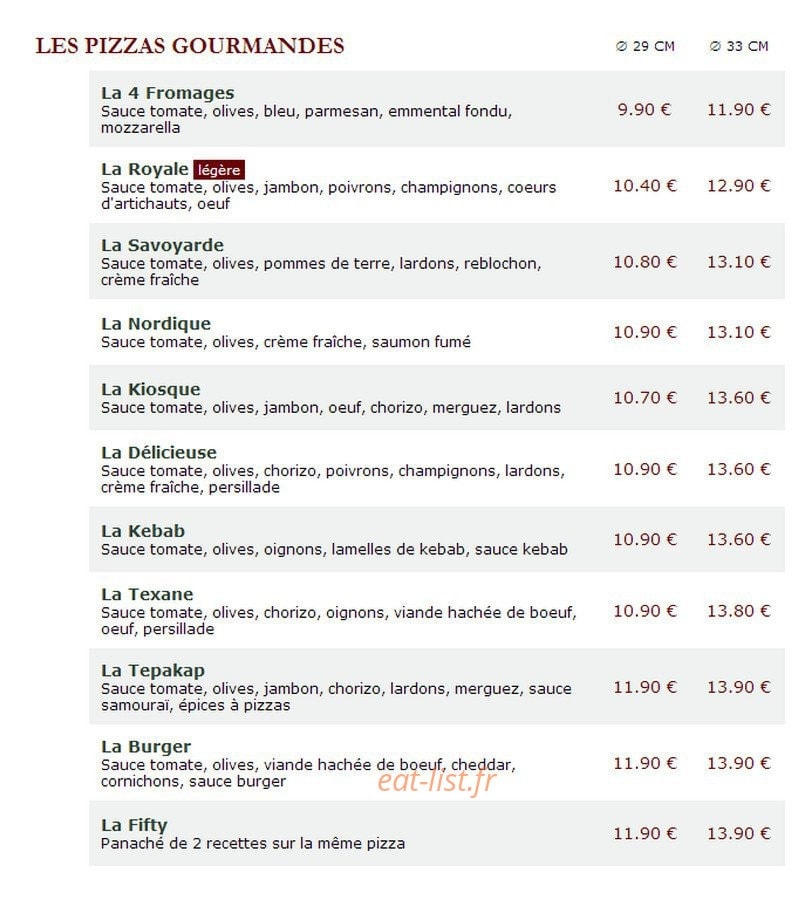 Le Kiosque à Pizzas — carte page 2