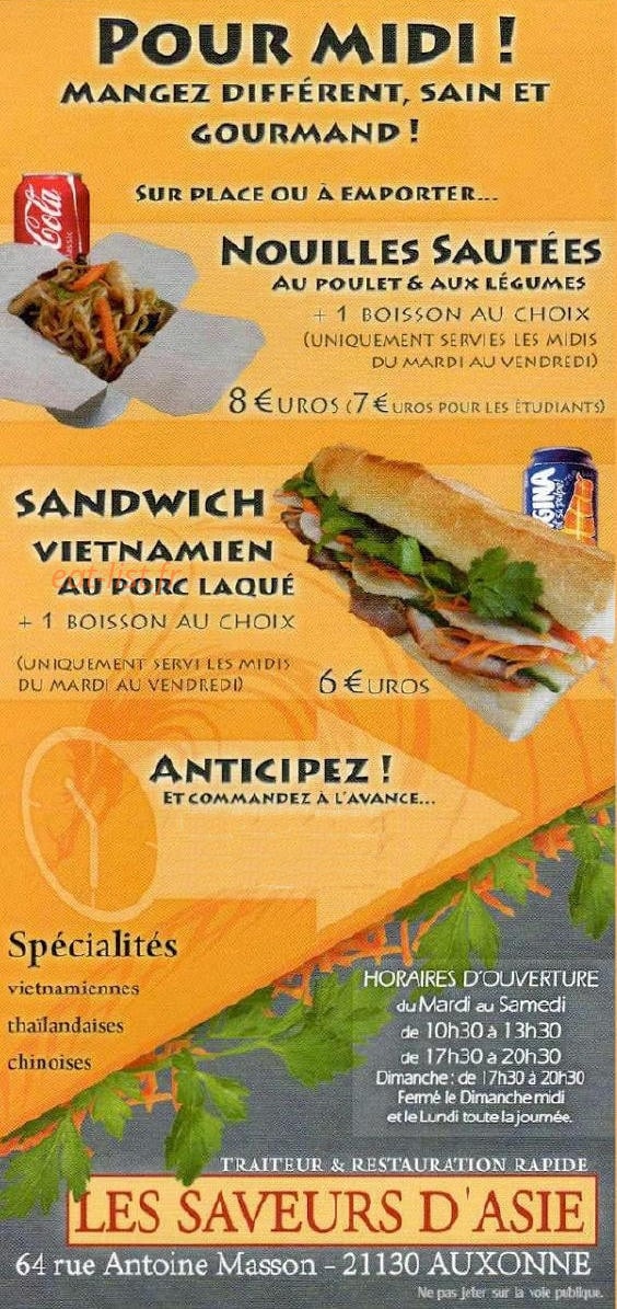 Les Saveurs d'Asie — carte page 1