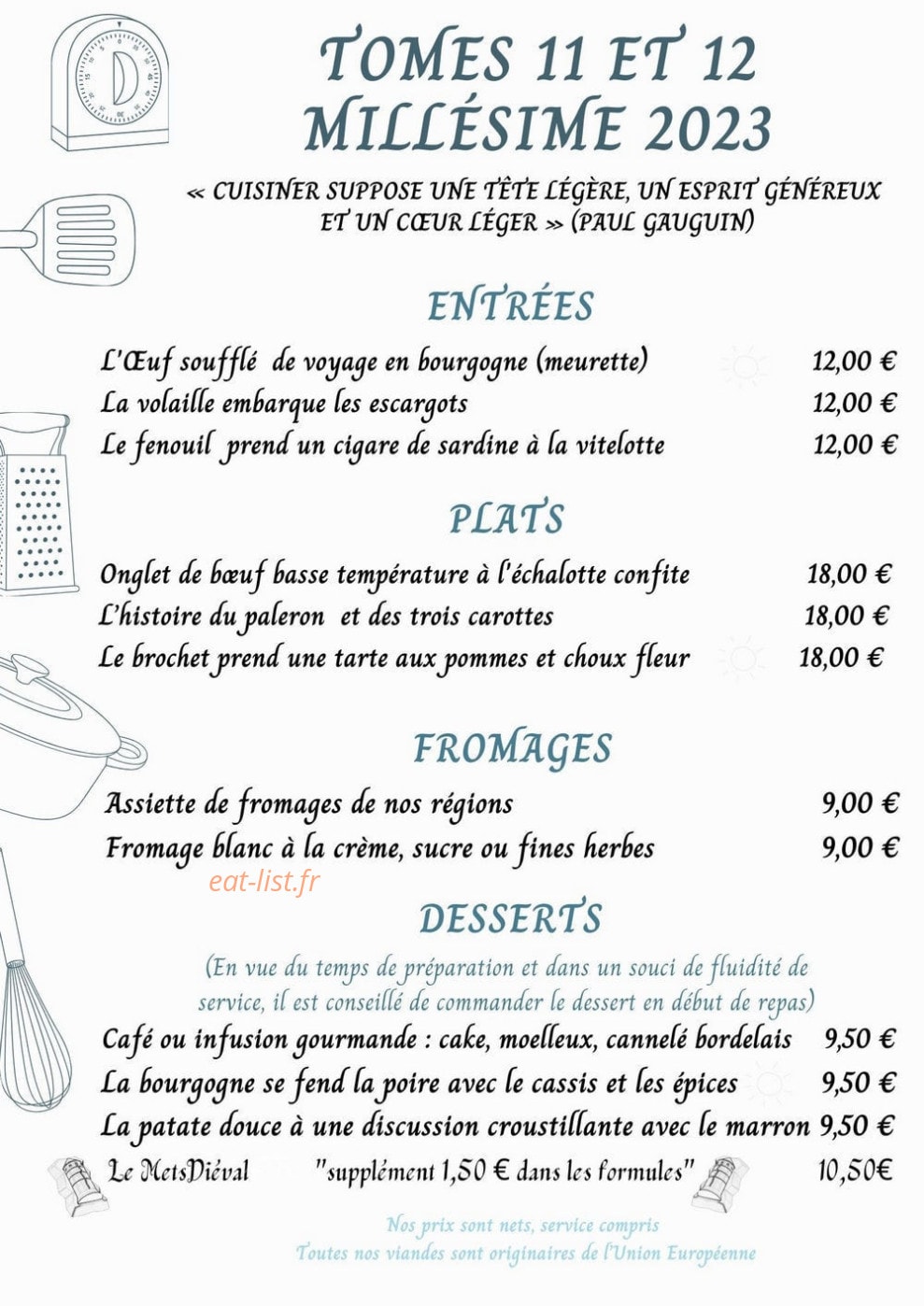 Le Pari des Gourmets — carte page 1