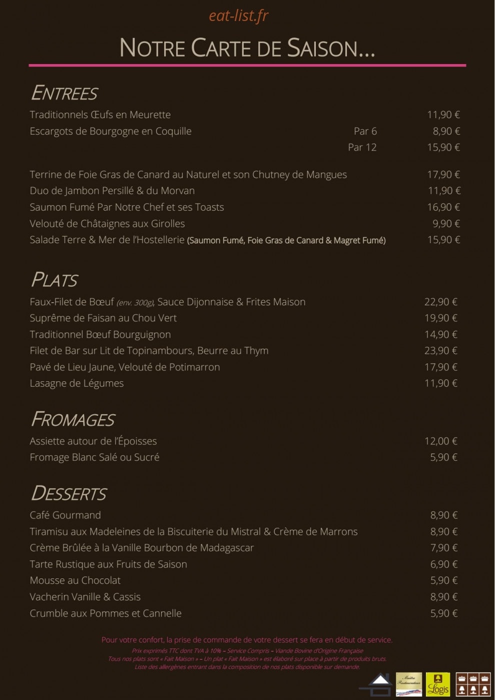 Hostellerie d'Aussois — carte page 1