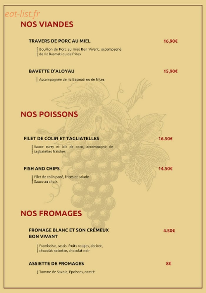 Restaurant Bon Vivant — carte page 3