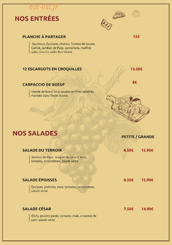 Restaurant Bon Vivant — carte page 1