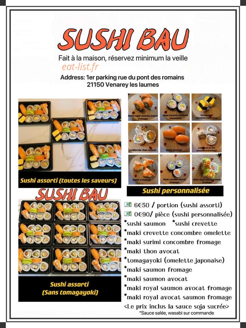 Carte et menu de Sushi Bau à Venarey les Laumes — Sushi