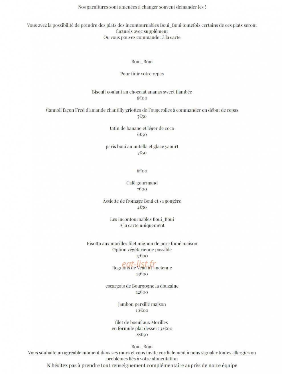 Boui Boui — carte page 1