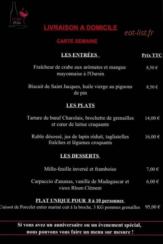 O Be Wine — carte page 1