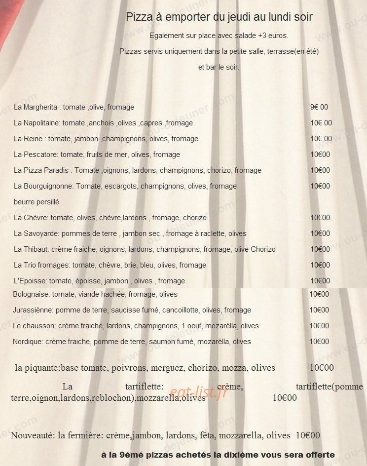 Auberge du Paradis — carte page 6