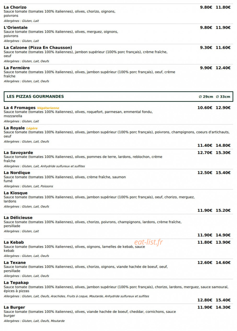 Le Kiosque à Pizzas — carte page 2