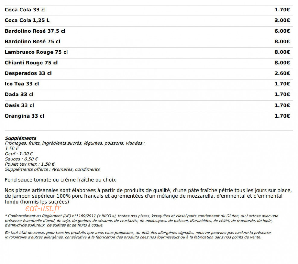 Le Kiosque à Pizzas — carte page 5