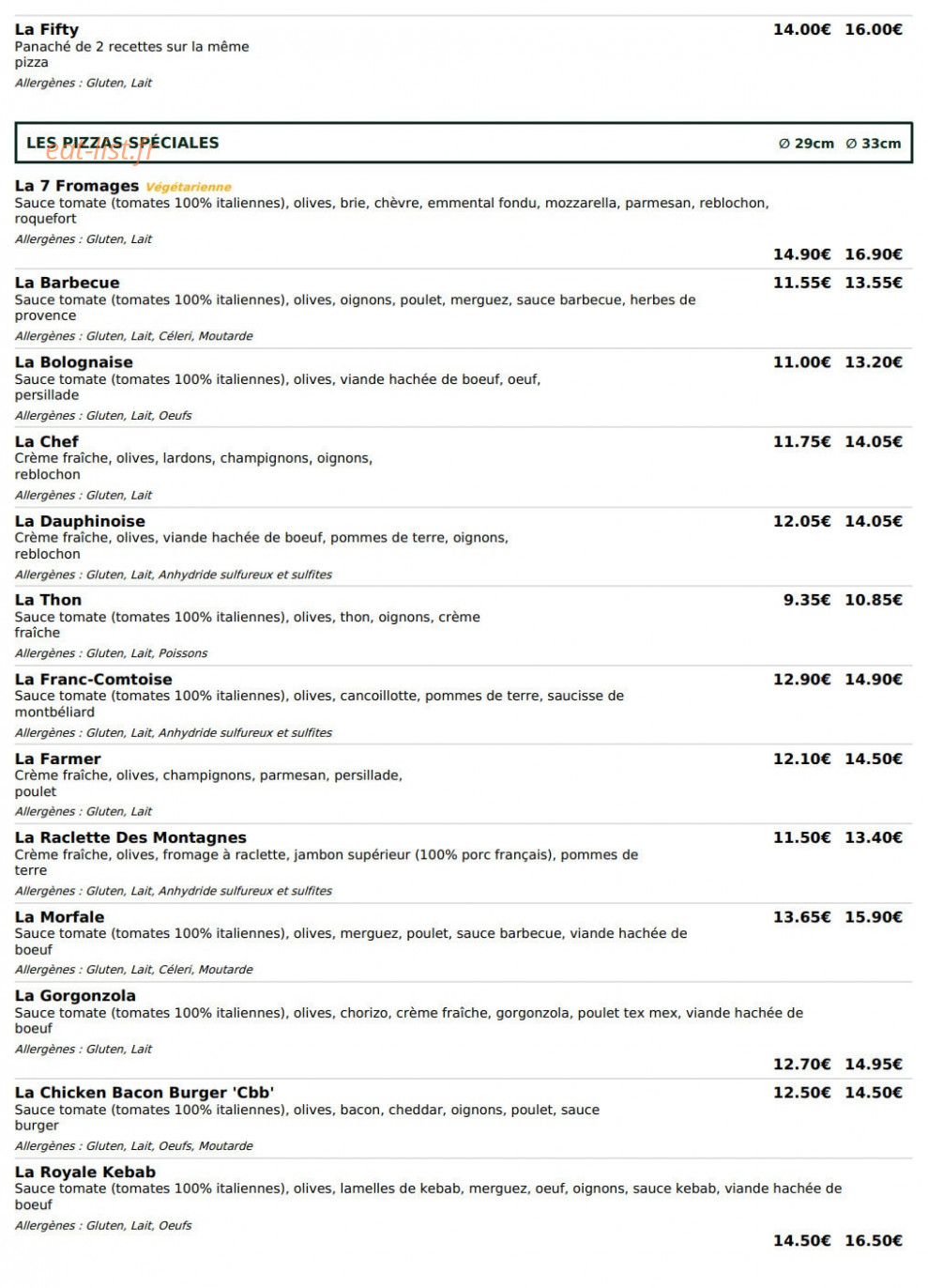 Le Kiosque à Pizzas — carte page 3