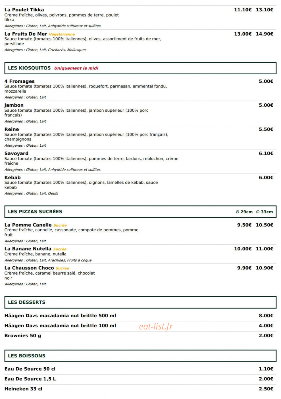 Le Kiosque à Pizzas — carte page 4
