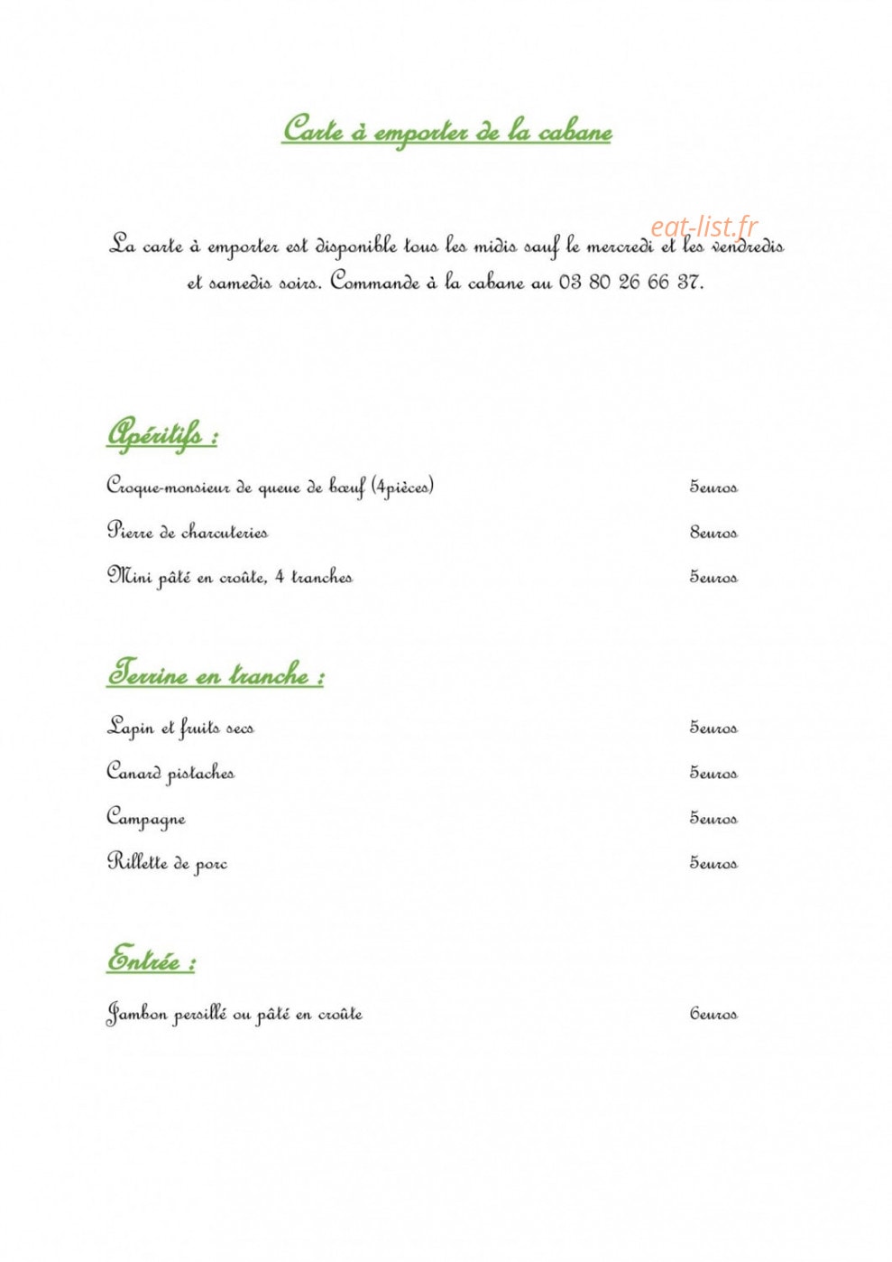 La Cabane — carte page 1