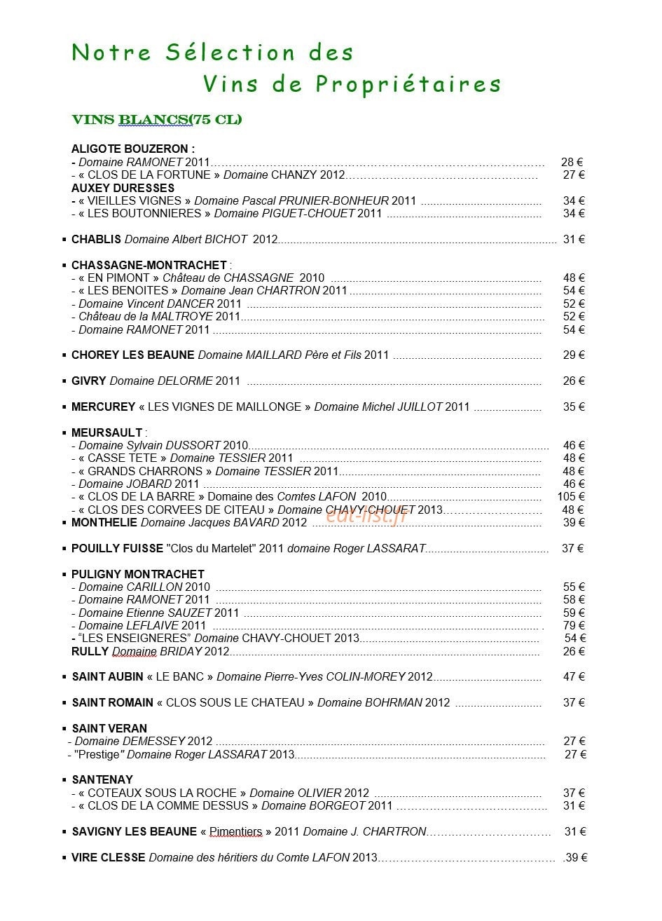 L'auberge du vieux vigneron — carte page 9