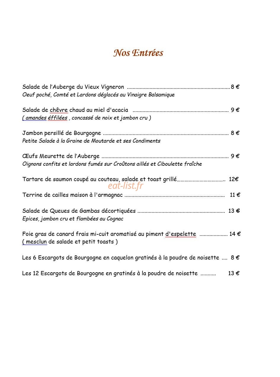L'auberge du vieux vigneron — carte page 2