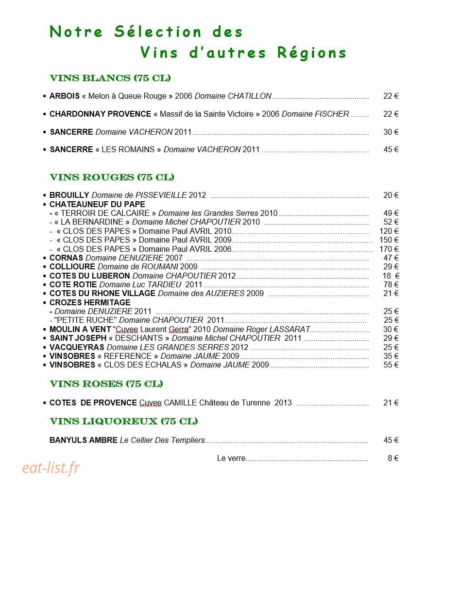 L'auberge du vieux vigneron — carte page 15