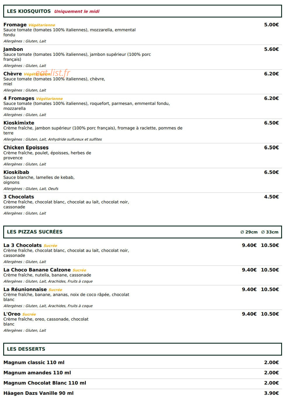 Le Kiosque à Pizzas — carte page 5