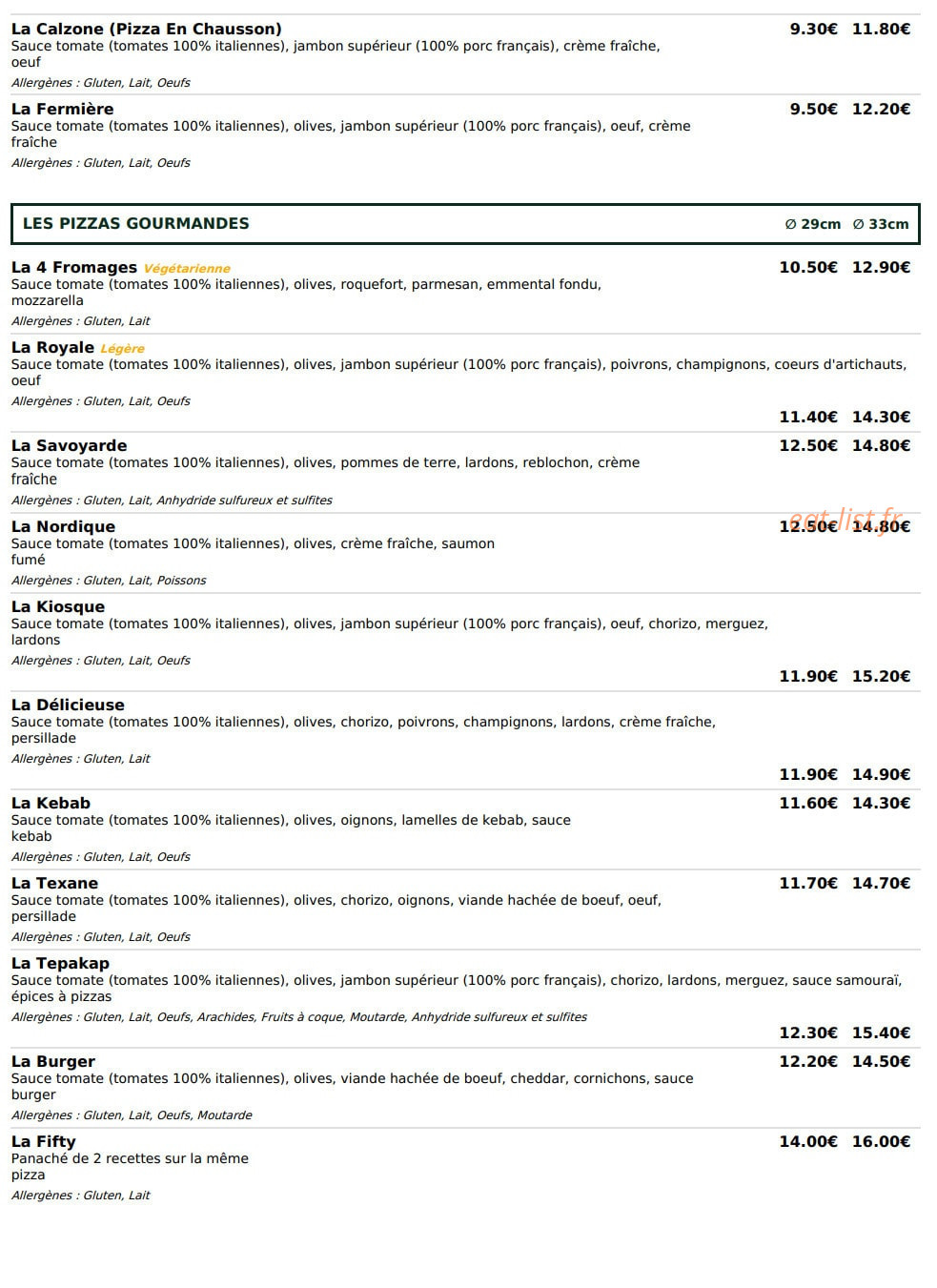 Le Kiosque à Pizzas — carte page 3