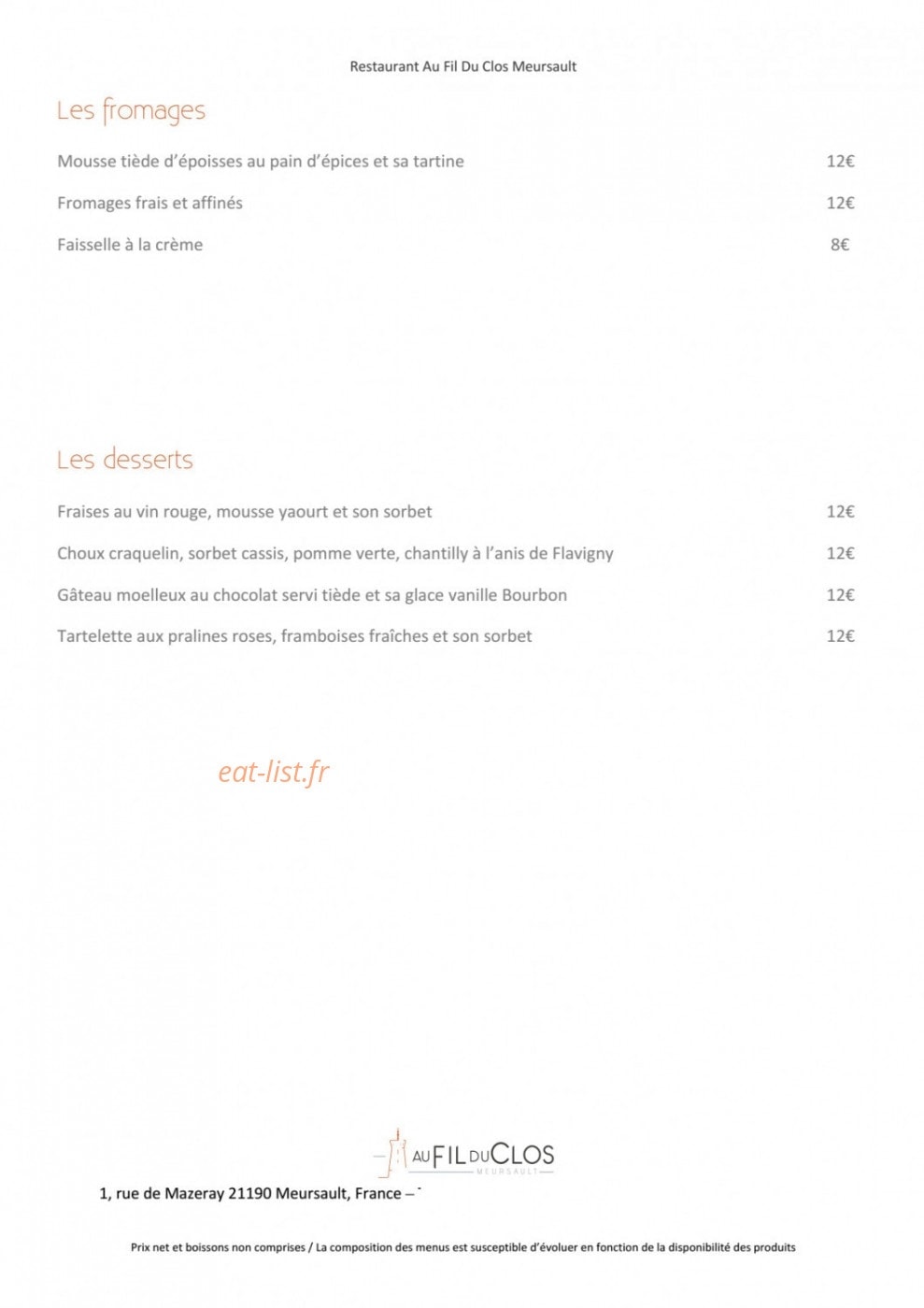 Au Fil du Clos — carte page 4