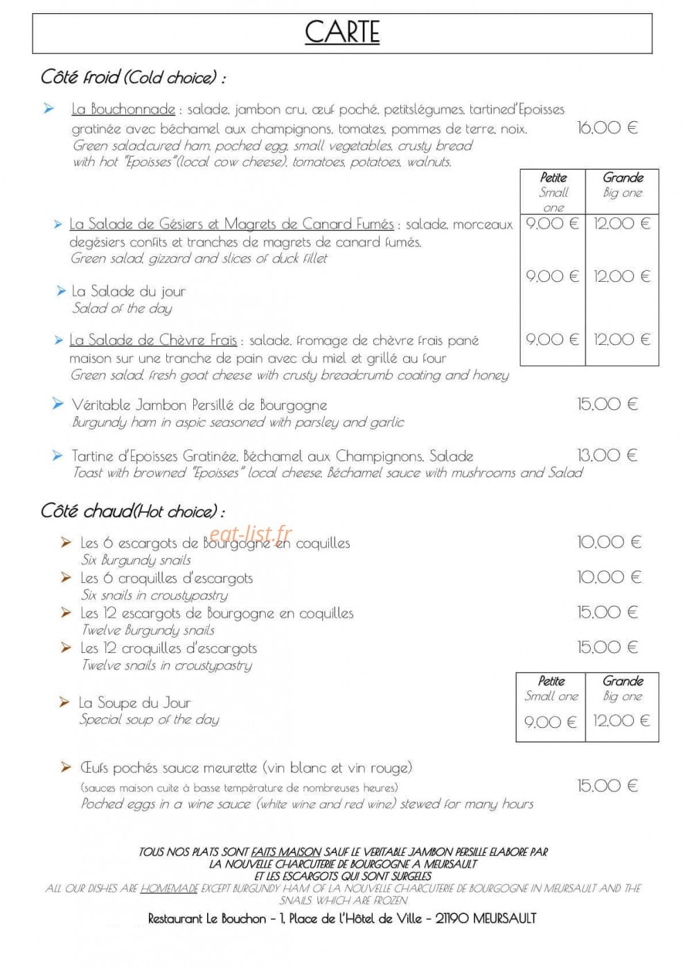 Le Bouchon — carte page 1