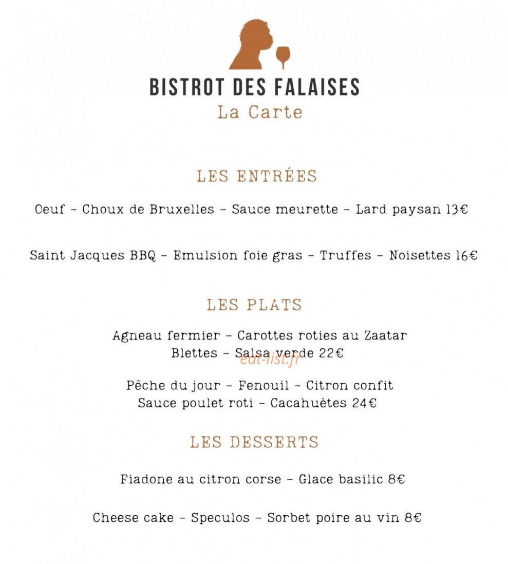 Bistrot des Falaises — carte page 1