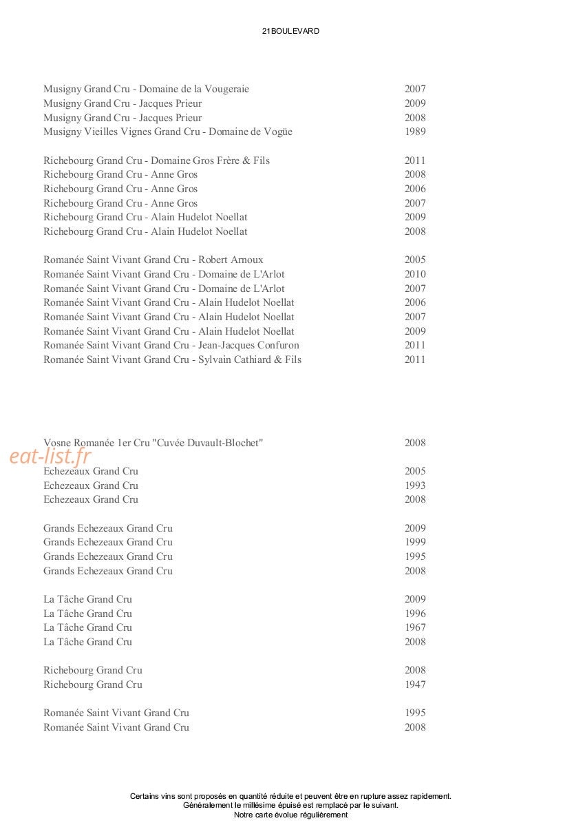 21 Boulevard — carte page 20