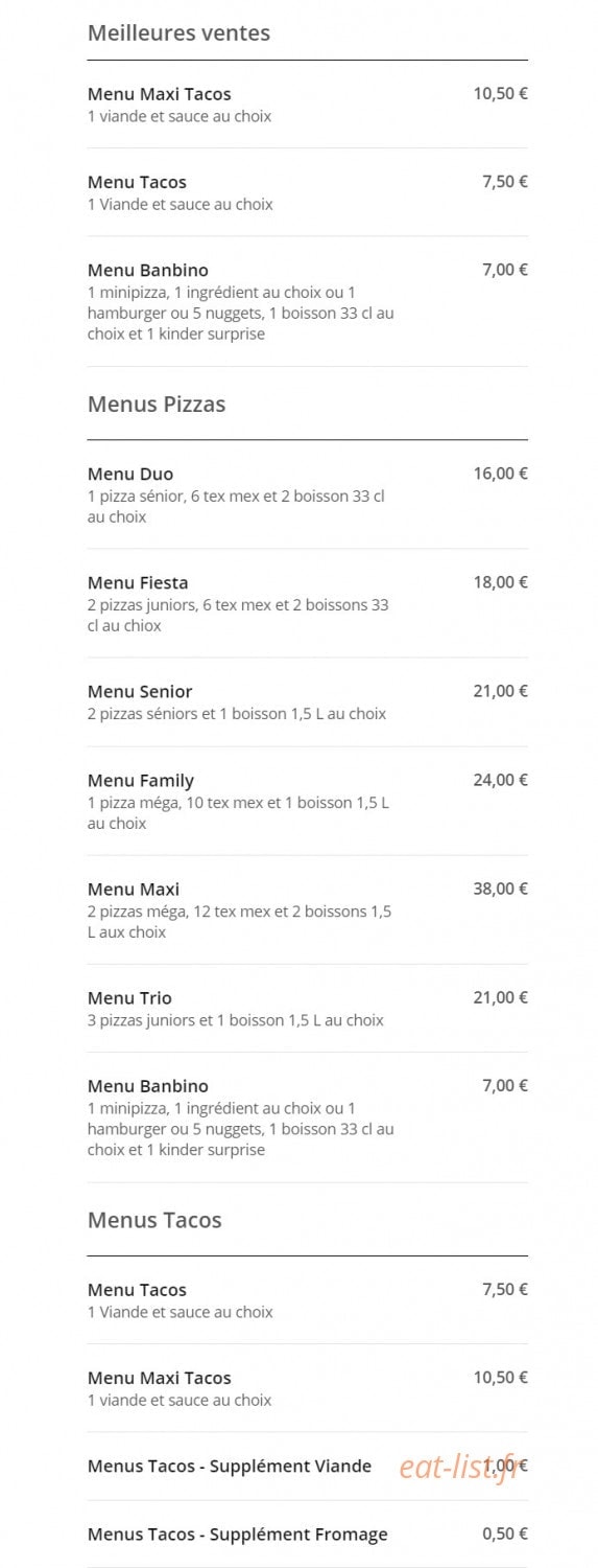 Allo Pizza — carte page 1