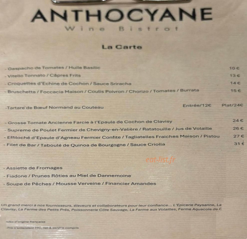Anthocyane Wine Bistrot — carte page 1