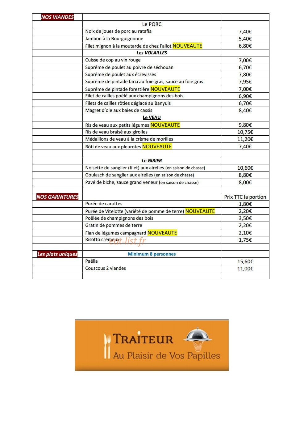 Au Plaisir de Vos Papilles — carte page 2