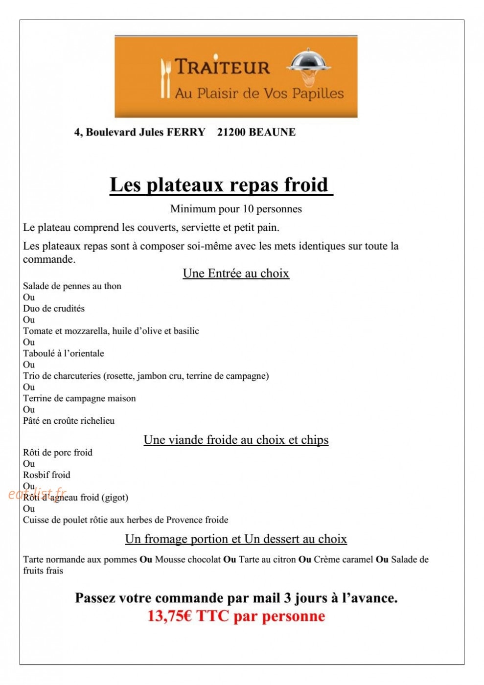 Au Plaisir de Vos Papilles — carte page 15
