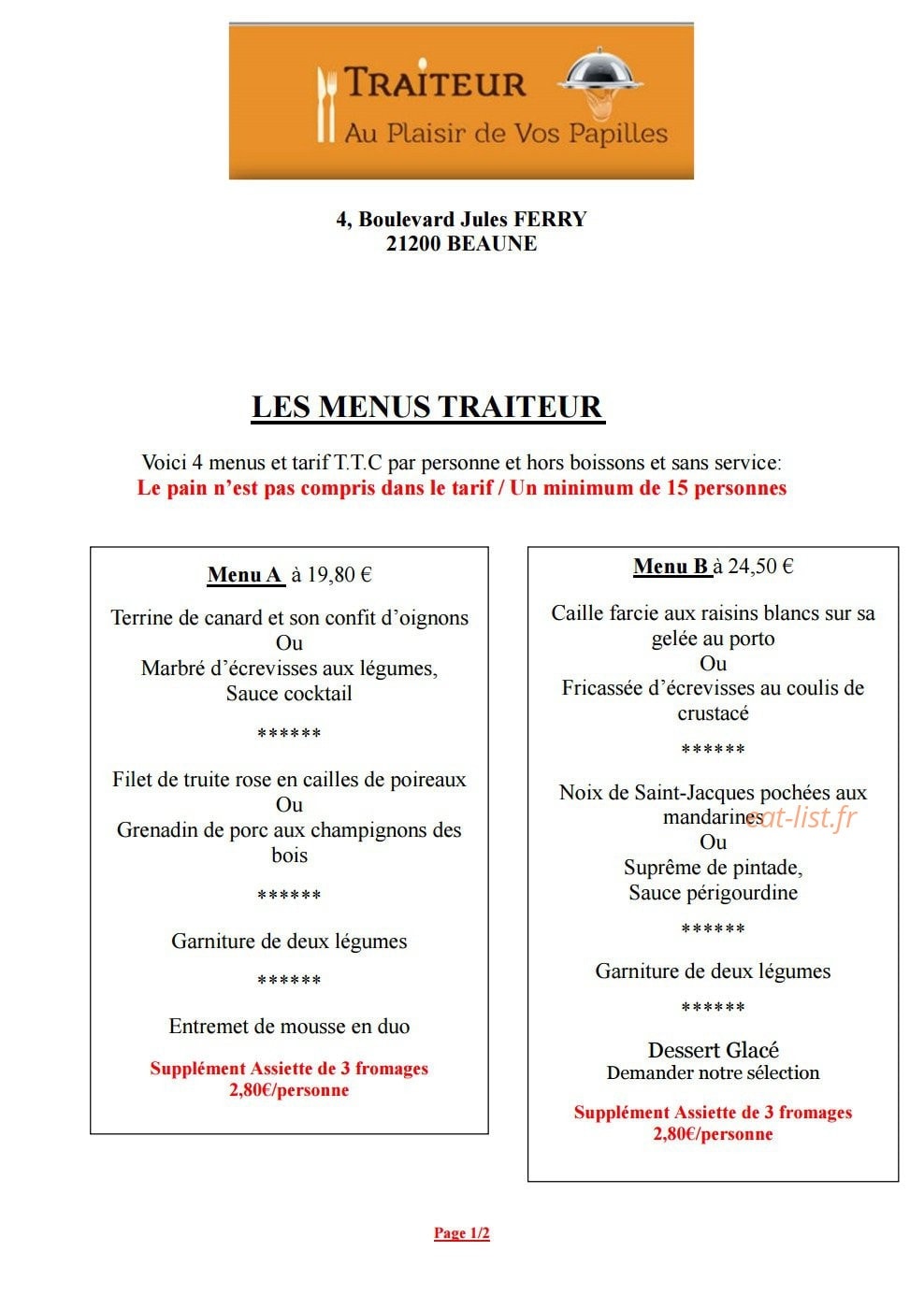 Au Plaisir de Vos Papilles — carte page 3
